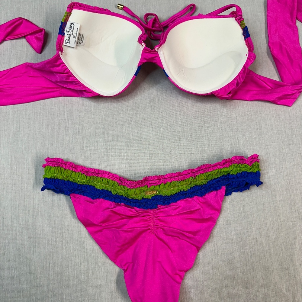 Beach Bunny Dream of Eve Pink Blue Green Ruffle Bikini - Picture 7 of 10